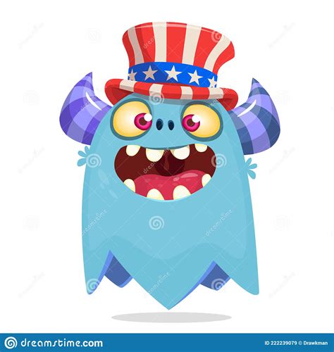 Cartoon Funny Monster Wearing American Uncle Sam Hat On Usa