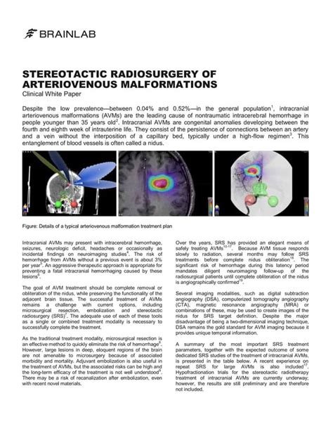 Stereotactic Radiosurgery Of Arteriovenous Malformations Clinical White Paper Pdf