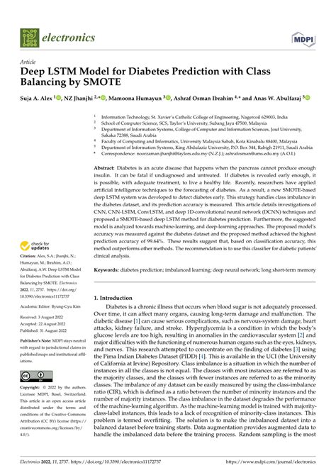 PDF Deep LSTM Model For Diabetes Prediction With Class Balancing By SMOTE