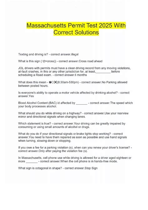 Massachusetts Permit Test 2025 With Correct Solutions - Massachusetts