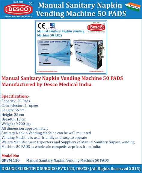 50 Pads Manual Sanitary Napkin Vending Machine Manufacturer DESCO