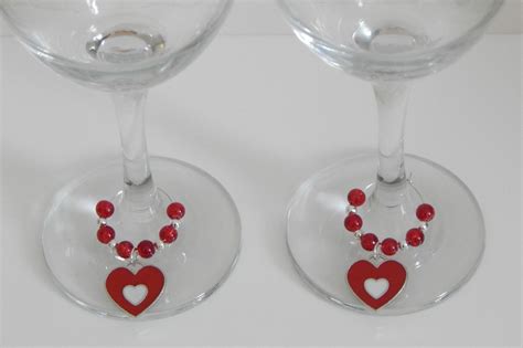 2 X Red And Silver With Heart Wine Glass Charms Ideal Anniversary Valentine T 3365809902823