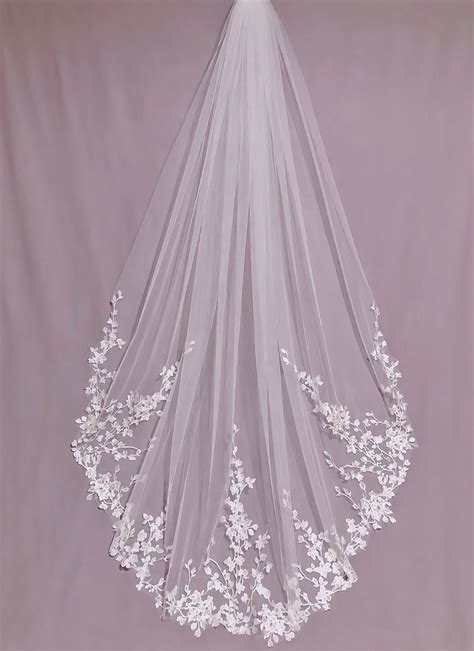 Veil Lace Edge Bridal Veil 1tier Veil Tulle Lace Veil Wedding Etsy