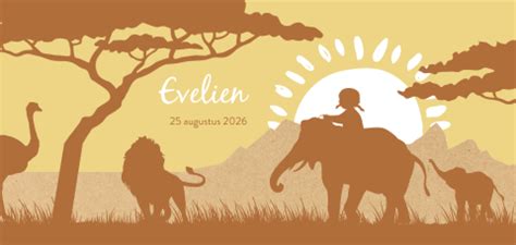 Silhouet Geboortekaartje Meisje Op Olifant In Jungle