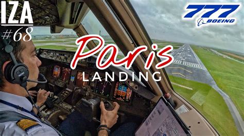 B777 CDG Paris LANDING 27R 4K Cockpit View ATC Crew