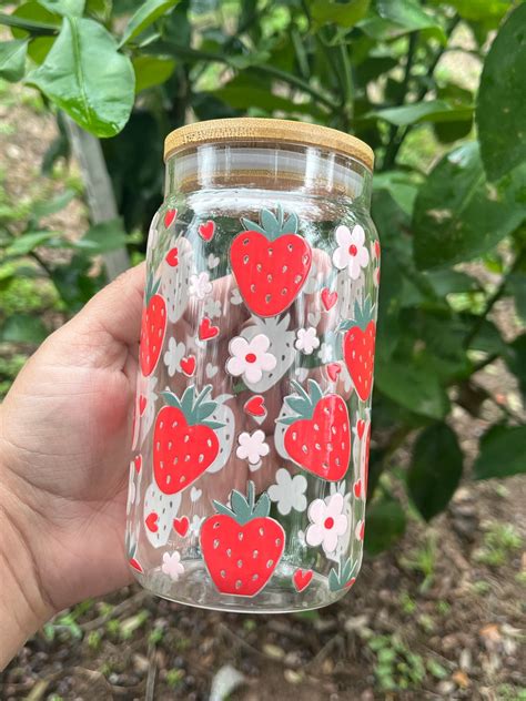 Strawberry Ts Strawberry Glass Cup Strawberry Beer Can Glass Strawberry Lovers Strawberry