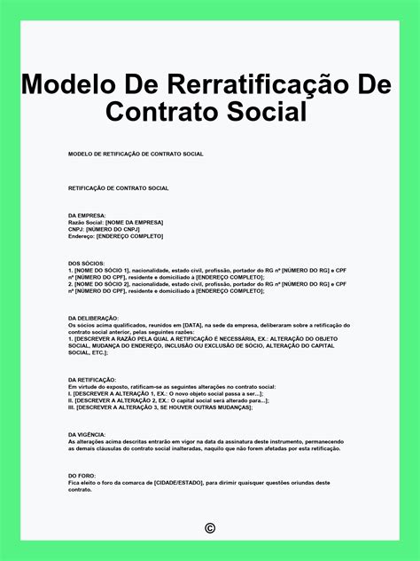 Modelo De Rerratificação De Contrato Social