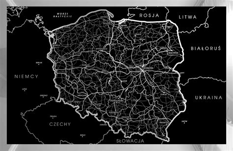 Mapa Polski Miasta Srebrny Obraz Błyszczący Kontur Cena Opinie