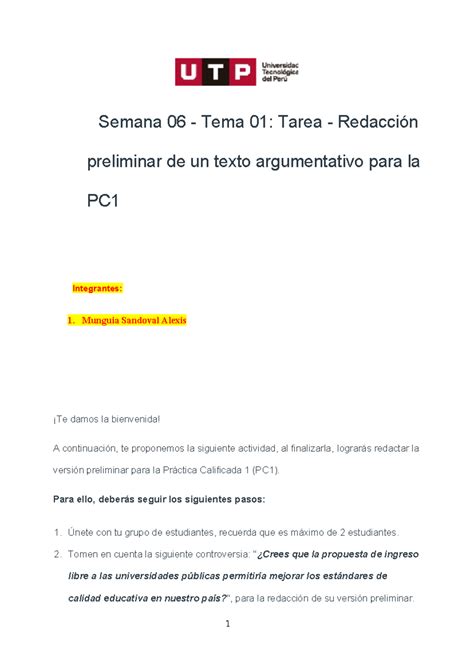 Actividad Presentaci N De La Redacci N Semana Tema