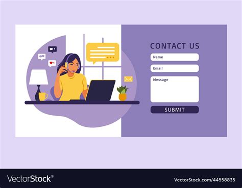 Contact us form template for web female customer Vector Image