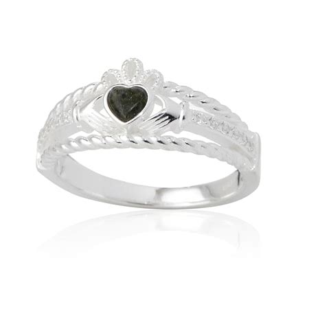 TVSN Connemara Marble Claddagh Ring Sterling Silver