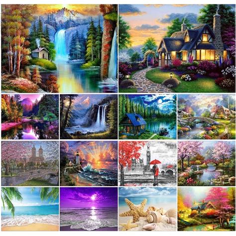 Peinture Diamant Paysage Cascade D Broderie Biscuits Mosa Que