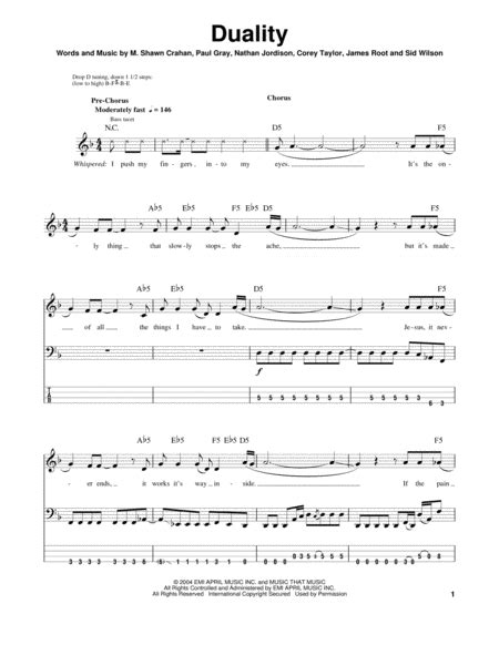 Duality By Slipknot Guitar Tablature Digital Sheet Music Sheet