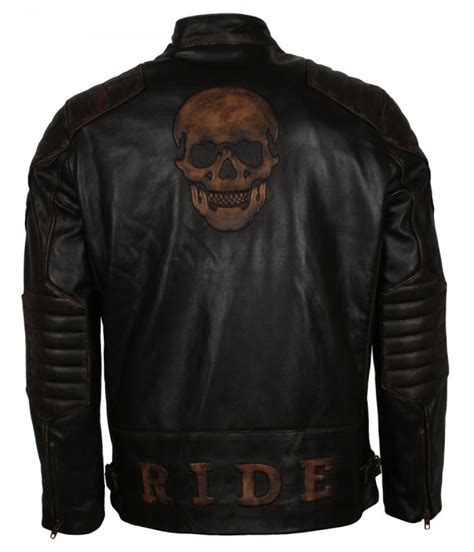 Mens Motorcycle Skull Leather Jacket Real Leather Jackets