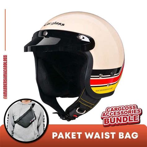 Jual Paket Cargloss Retro Cfm Helm Motor Half Face Vintage Avorio Naide