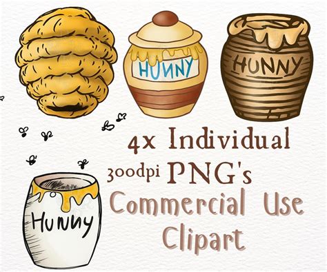 Classic Winnie The Pooh Clipart Bundle Hunny Pots And Honey Bee Hive Png Set Digital Download