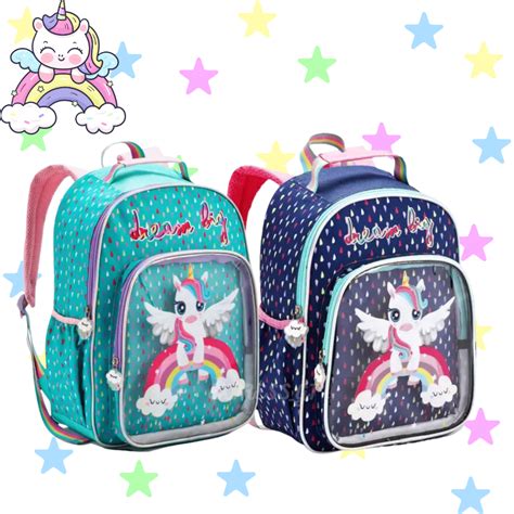 Mochila Escolar Infantil Menina Unicórnio Arco Íris Kit Reforçada