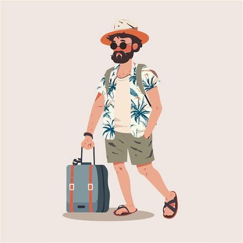 Ilustraci N Vectorial De Un Turista Con Una Maleta Y Un Sombrero De