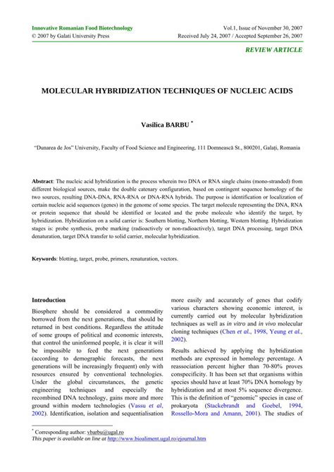 (PDF) MOLECULAR HYBRIDIZATION TECHNIQUES OF NUCLEIC …bioaliment.ugal.ro/revista/1/Paper1pp.pdf ...