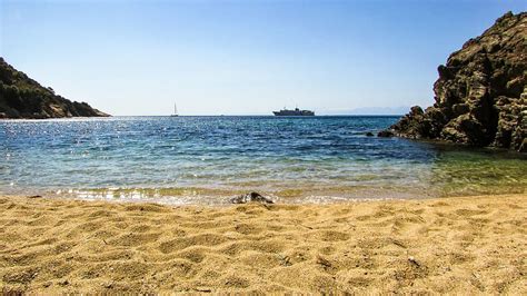 Hd Wallpaper Brown Sand Near Rock Formation Greece Skiathos