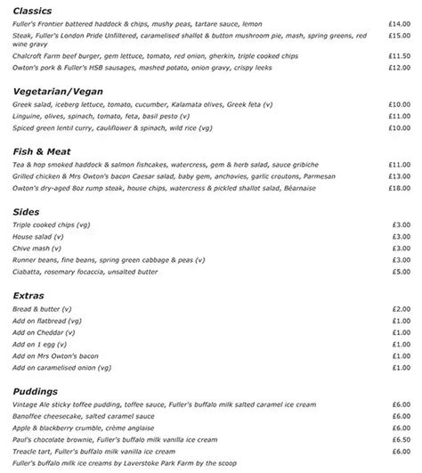 Menu at The Lamb and Flag pub & bar, London