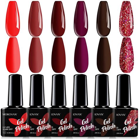 Morovan Gel Nail Polish Kit Red Set 6 Colors Gel Polish Red Glitter Gel