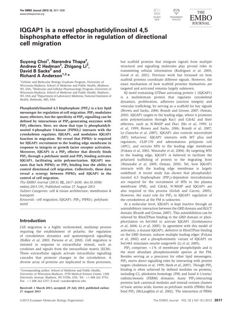 PDF IQGAP1 Is A Novel Phosphatidylinositol 4 5 Bisphosphate Effector