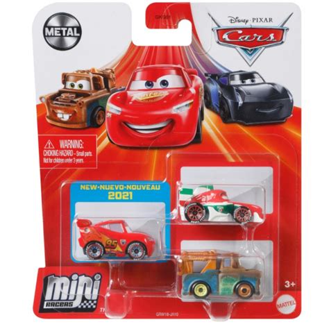 Mattel CARS AUTA Mini Racers Zestaw 3 Samochodzików LIGHTNING MCQUEEN