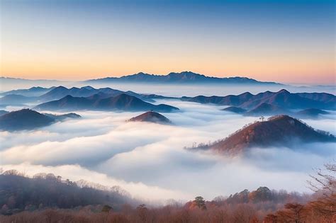 Premium Photo Seoraksan Mountains Is Covered By Morning Fog And