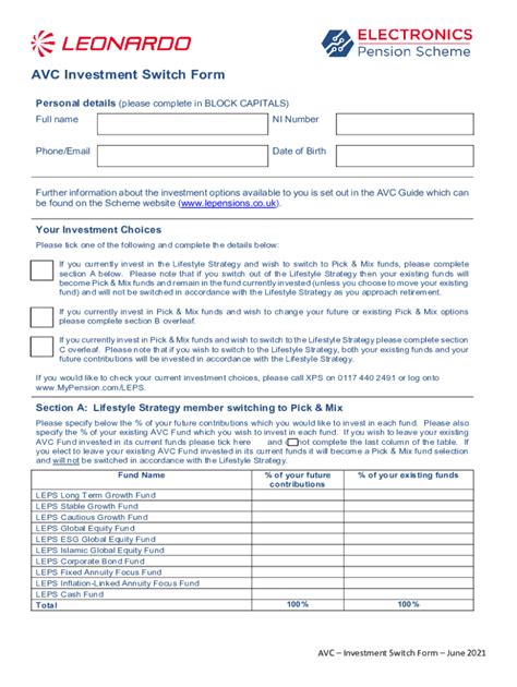 Fillable Online AVC Contribution Change Form Personal Details Please