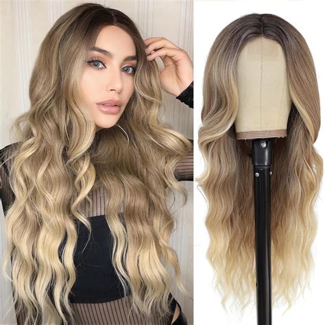 Amazon NAYOO Long Ombre Blonde Wavy Wig For Women Synthetic Curly