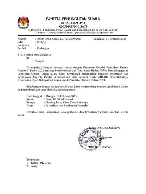 Surat Undangan Untuk Babinsa Pelantikan Pantarlih Pdf