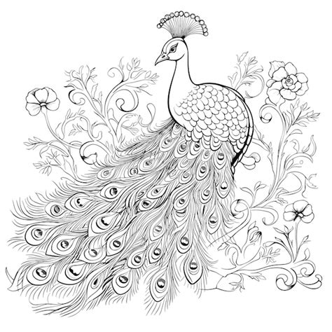 Premium Vector Peacock Cartoon Bird For Coloring Page Black And White Coloring Book Or Page