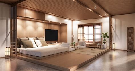 Premium Photo | Bed room japanese design on tropical room interior and tatami mat floor