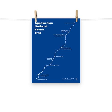 Appalachian Trail Map Print AT Trail Map Thru Hiker Gift Minimalist ...