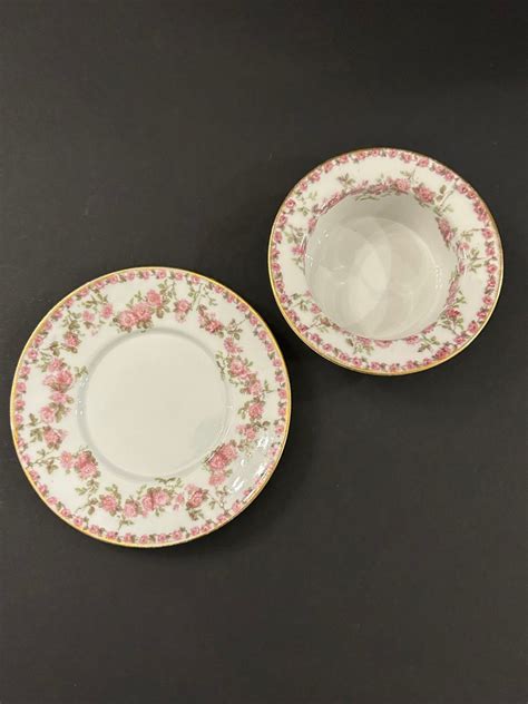 Gda France Limoges Porcelain Ramekin And Saucer W Pink Etsy