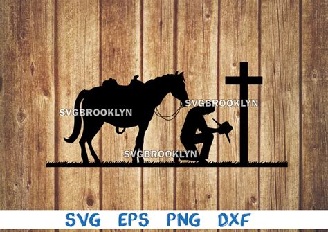 Cowboy Kneeling Praying Horse Picture Silhouette Svg Png Eps Dxf