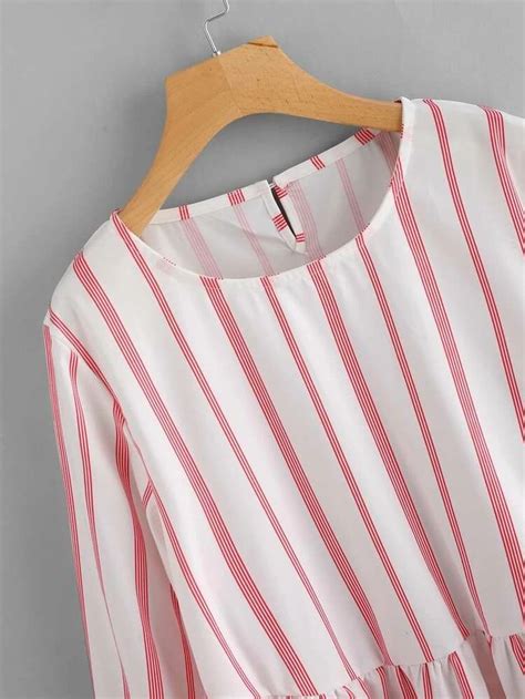 Striped Frill Dip Hem Blouse