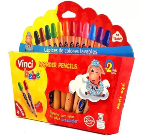 Set 12 Lápices De Colores Lavables Vinci Bebé Sacapuntas Cuotas sin