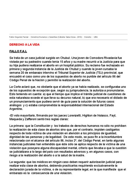 Fallos Segundo Parcial Derechos Humanos y Garantías (Saba Giosa - 2019