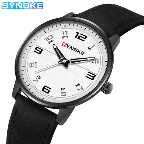 Synoke Brand Quartz Watch Men 40mm Alloy Case Leather Strap Simple