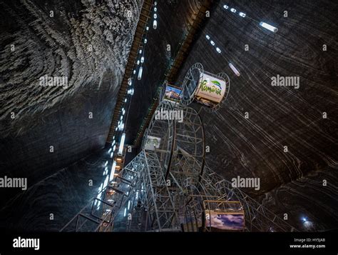 Ferris wheel in Rudolf mine, part of Salina Turda salt mine located in ...