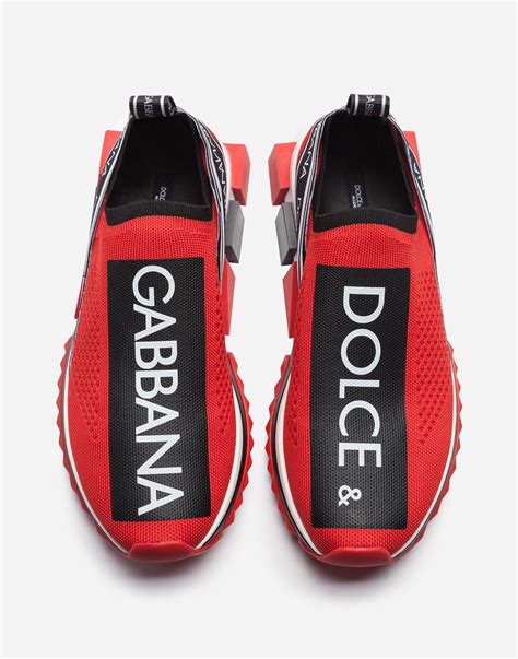 Dolce And Gabbana Leather Branded Sorrento Sneakers In Red Lyst