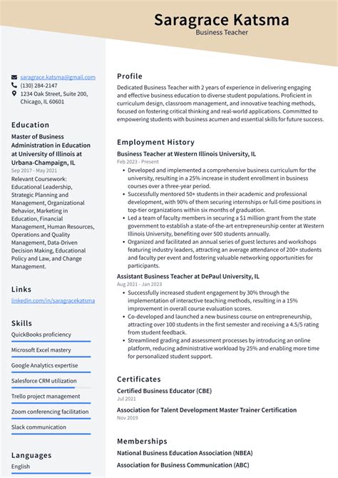 Business Teacher Resume Examples And Templates Resumecat