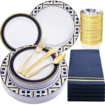 Amazon Pulote Pcs Blue Plastic Plates With Gold Rim Include