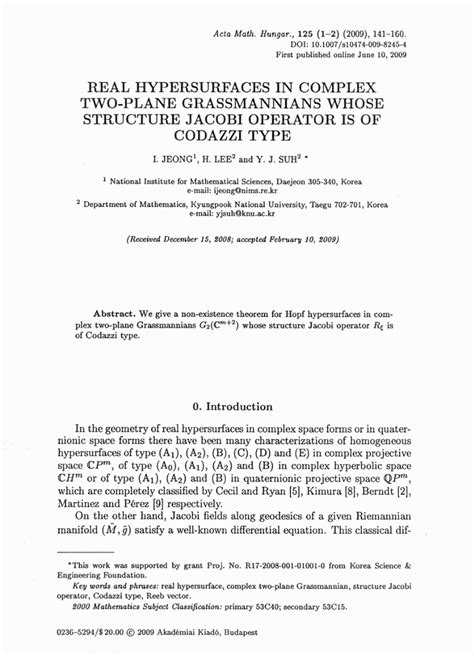 PDF Real Hypersurfaces In Complex Two Plane Grassmannians Whose