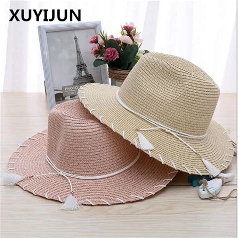 Xuyijun Summer Floppy Straw Hats Foldable Beach Hats For Women Tassel