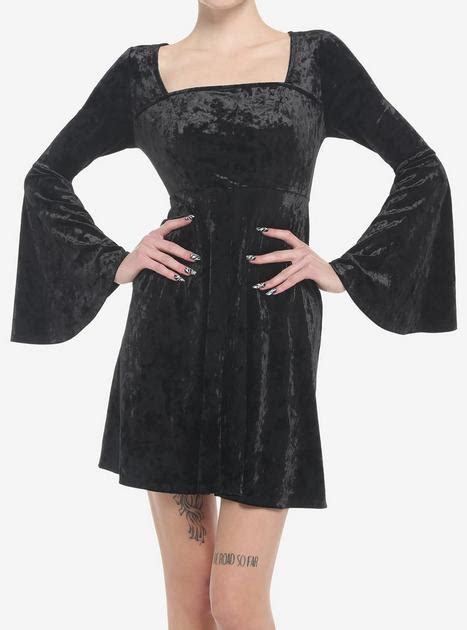 Black Crushed Velvet Bell Sleeve Mini Dress Hot Topic