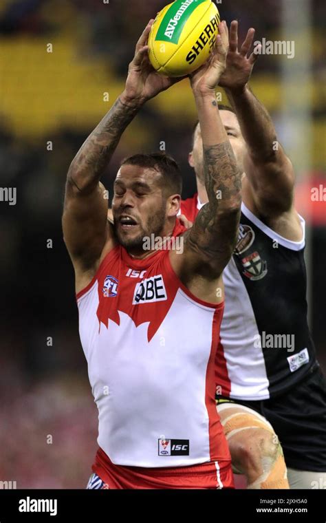 Lance Franklin Of The Swans Left Attempts To Mark During The Round 12