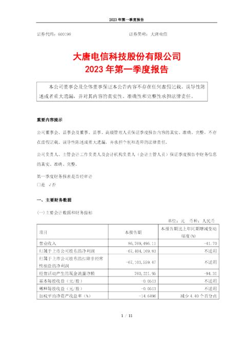 大唐电信：大唐电信科技股份有限公司2023年第一季度报告